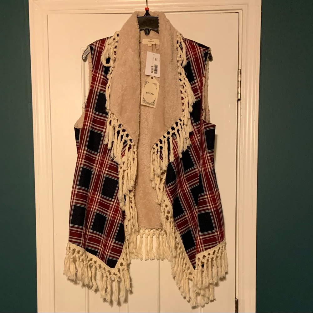 Plaid fringe vest